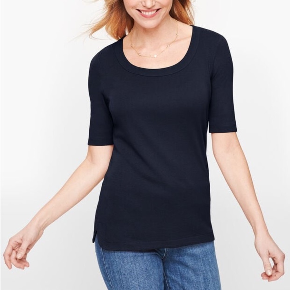Talbots Pima cotton Black Tee scoop neck top - Picture 1 of 4
